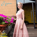 A Line Sweetheart Pearls Sashes Pink Lace Prom Dress Short